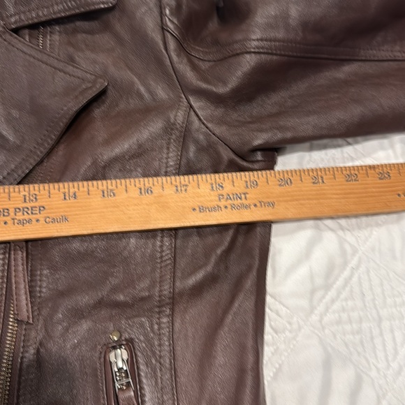 Lambskin woman Brown Leather Moto Jacket size M - Picture 7 of 16